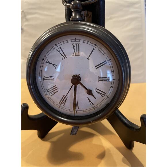 Brass Cased Hanging Battery Decorative Clock w/ Roman Numerals 5.75 - Picture 3 of 6